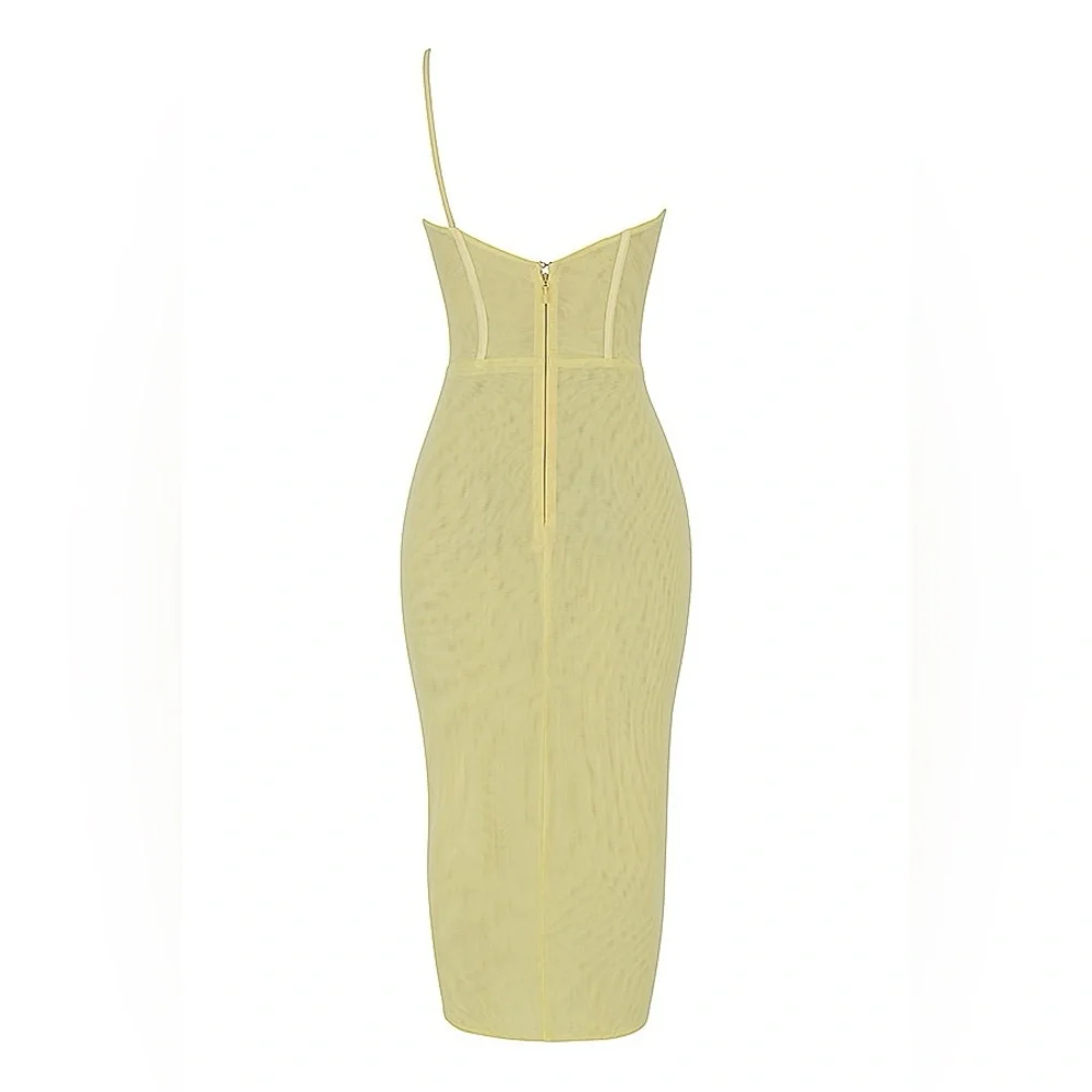 **SOLD** House of CB Mistress Rocks Lemon One Shoulder Corset Midi Dress - Picture 7 of 11